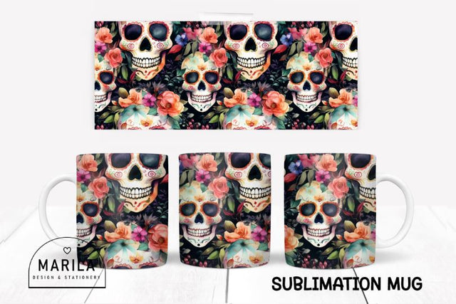 Floral Skull Mug Design / Floral Sugarskull Mug #4 Sublimation Marilakits 