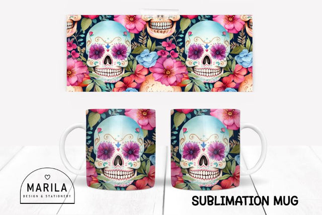 Floral Skull Mug Design / Floral Sugarskull Mug #5 Sublimation Marilakits 