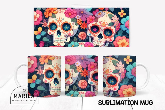 Floral Skull Mug Design / Floral Sugarskull Mug #6 Sublimation Marilakits 