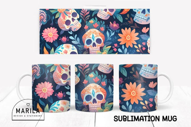 Floral Skull Mug Design / Floral Sugarskull Mug #7 Sublimation Marilakits 