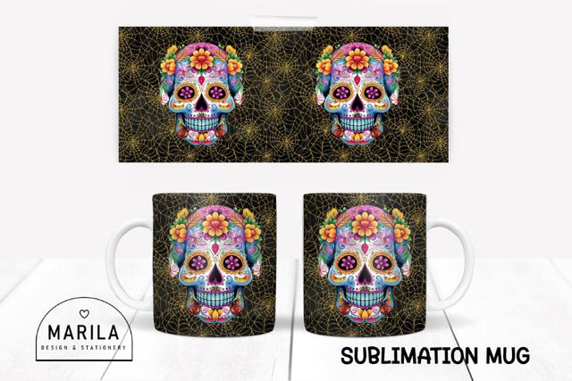 Floral Skull Mug Design / Floral Sugarskull Mug #9 Sublimation Marilakits 