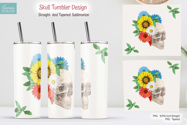 Floral Skull Skinny Tumbler Sublimation. Day Of The Dead PNG Sublimation Kseniia designer 