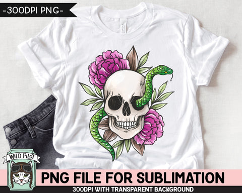 Floral Skull Snake SUBLIMATION design PNG, Flower Skull png file, Skull flowers sublimation, Halloween Sublimation design, Snake Skull png Sublimation Wild Pilot 