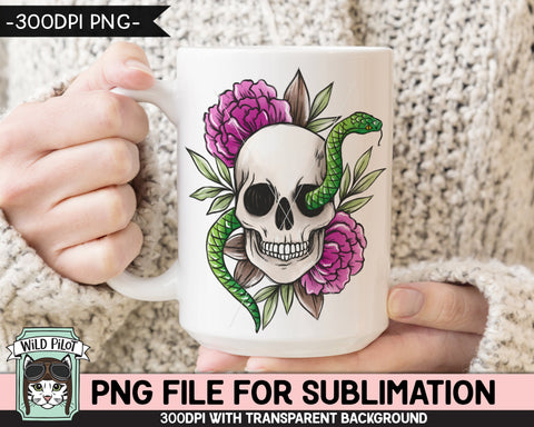 Floral Skull Snake SUBLIMATION design PNG, Flower Skull png file, Skull flowers sublimation, Halloween Sublimation design, Snake Skull png Sublimation Wild Pilot 