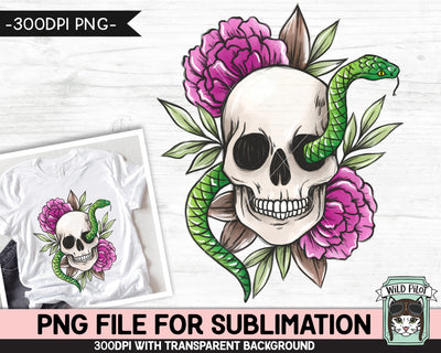 Floral Skull Snake SUBLIMATION design PNG, Flower Skull png file, Skull flowers sublimation, Halloween Sublimation design, Snake Skull png Sublimation Wild Pilot 