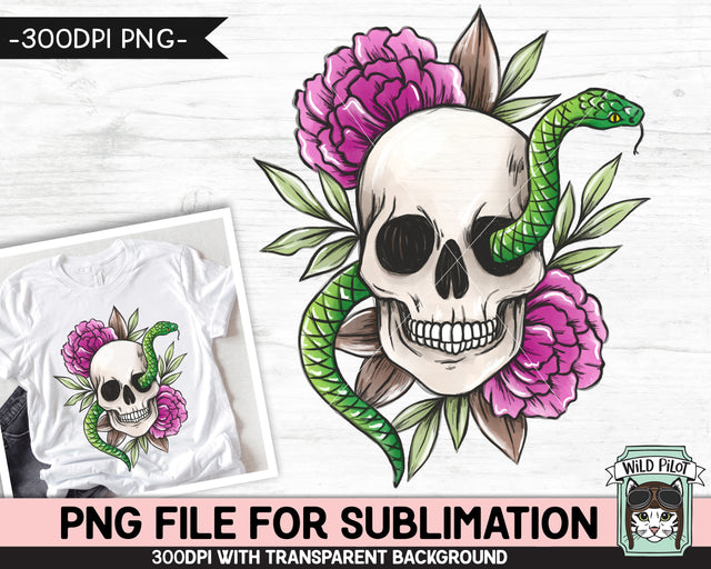 Floral Skull Snake SUBLIMATION design PNG, Flower Skull png file, Skull flowers sublimation, Halloween Sublimation design, Snake Skull png Sublimation Wild Pilot 
