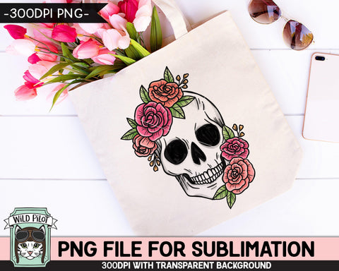 Floral Skull SUBLIMATION design PNG, Flower Skull png file, Skull flowers sublimation designs, Halloween Sublimation design, Skull printable Sublimation Wild Pilot 