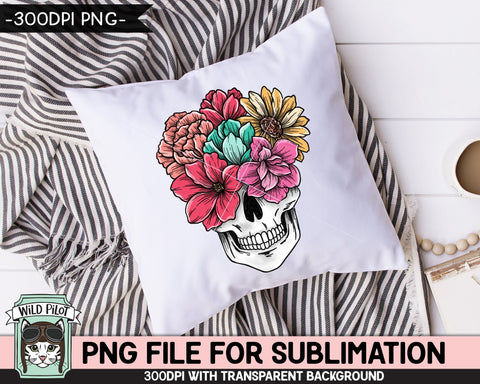 Floral Skull SUBLIMATION design PNG, Flower Skull png file, Skull flowers sublimation designs, Halloween Sublimation design, Skull printable Sublimation Wild Pilot 