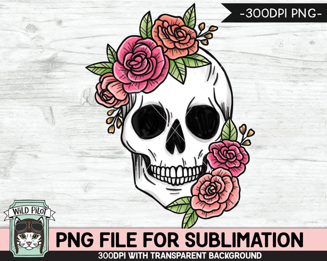 Floral Skull SUBLIMATION design PNG, Flower Skull png file, Skull flowers sublimation designs, Halloween Sublimation design, Skull printable Sublimation Wild Pilot 