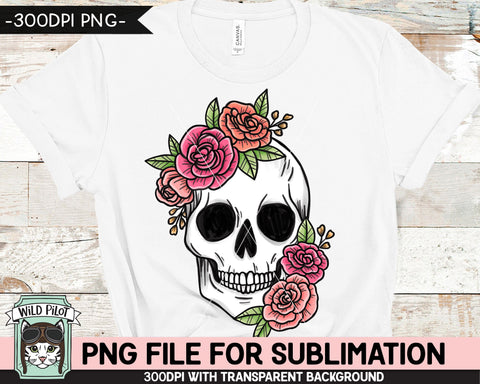 Floral Skull SUBLIMATION design PNG, Flower Skull png file, Skull flowers sublimation designs, Halloween Sublimation design, Skull printable Sublimation Wild Pilot 