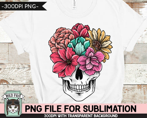 Floral Skull SUBLIMATION design PNG, Flower Skull png file, Skull flowers sublimation designs, Halloween Sublimation design, Skull printable Sublimation Wild Pilot 