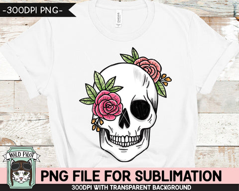 Floral Skull SUBLIMATION design PNG, Flower Skull png file, Skull flowers sublimation designs, Halloween Sublimation design, Skull printable Sublimation Wild Pilot 