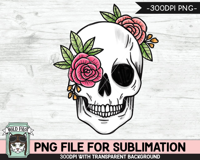 Floral Skull SUBLIMATION design PNG, Flower Skull png file, Skull flowers sublimation designs, Halloween Sublimation design, Skull printable Sublimation Wild Pilot 