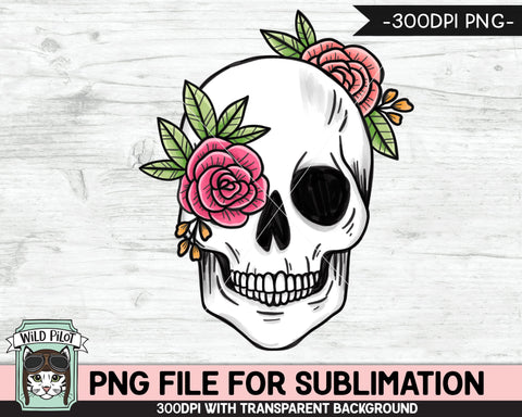 Floral Skull SUBLIMATION design PNG, Flower Skull png file, Skull flowers sublimation designs, Halloween Sublimation design, Skull printable Sublimation Wild Pilot 