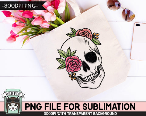 Floral Skull SUBLIMATION design PNG, Flower Skull png file, Skull flowers sublimation designs, Halloween Sublimation design, Skull printable Sublimation Wild Pilot 