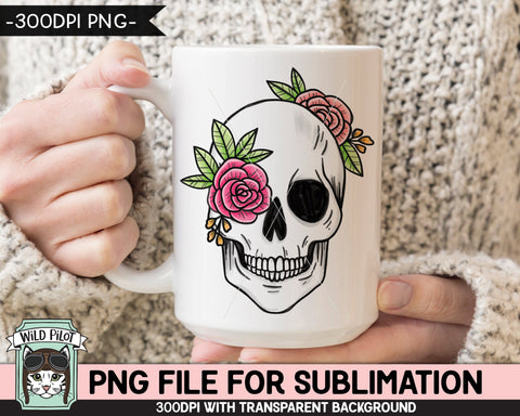 Floral Skull SUBLIMATION design PNG, Flower Skull png file, Skull flowers sublimation designs, Halloween Sublimation design, Skull printable Sublimation Wild Pilot 