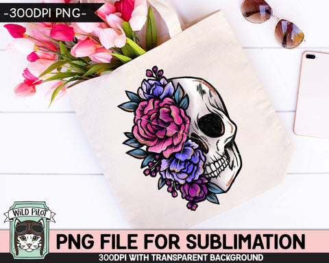 Floral Skull SUBLIMATION design PNG, Flower Skull png file, Skull flowers sublimation designs, Halloween Sublimation png, Pink Purple Skull Sublimation Wild Pilot 