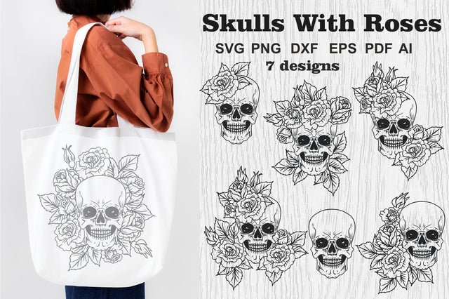 Floral Skull SVG Bundle, Skulls With Roses SVG Cut Files SVG Yuliya 
