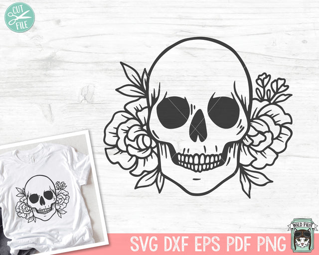 Floral Skull svg file, Flower Skull svg, Skull cut file, halloween svg file, gothic, skull with flowers, witchy svg files, floral skull png SVG Wild Pilot 