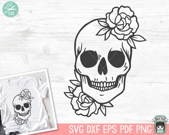 Floral Skull svg file, Flower Skull svg, Skull cut file, halloween svg file, gothic, skull with flowers, witchy svg files, floral skull png SVG Wild Pilot 