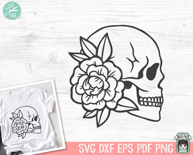 Floral Skull svg file, Flower Skull svg, Skull cut file, halloween svg file, gothic, skull with flowers, witchy svg files, floral skull png SVG Wild Pilot 