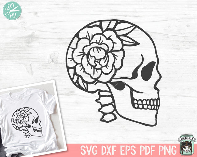 Floral Skull svg file, Flower Skull svg, Skull cut file, halloween svg file, gothic, skull with flowers, witchy svg files, floral skull png SVG Wild Pilot 