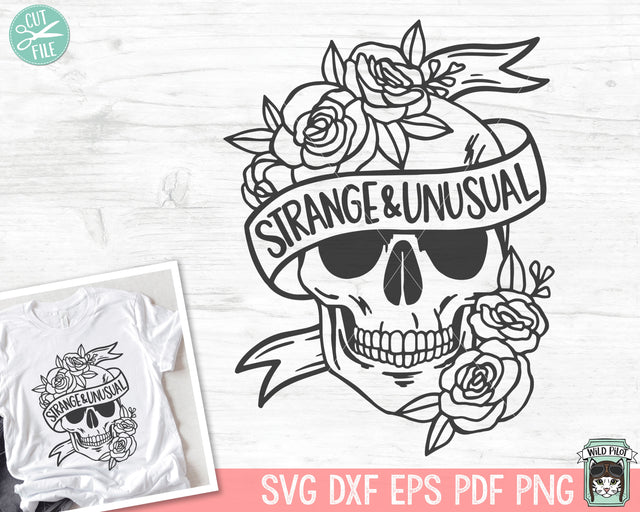 Floral Skull svg file, Flower Skull svg, strange and unusual Skull cut file, halloween, goth, skull with flowers svg file, floral skull png SVG Wild Pilot 