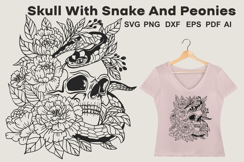 Split Skull and Snake for T-Shirt Design SVG