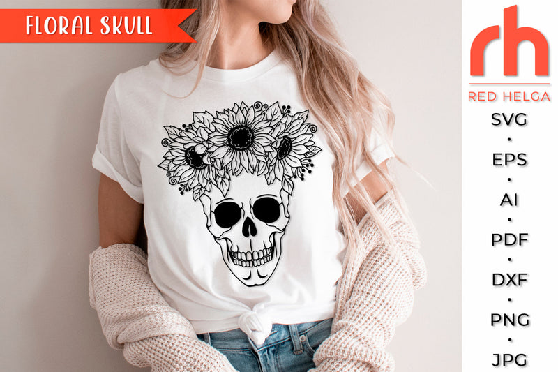 Floral Skull SVG - Sunflowers Cut File SVG RedHelgaArt 