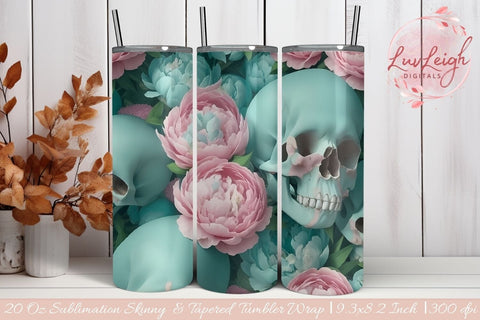 Floral Skull Tumbler wrap Sublimation Luvleigh Digitals 