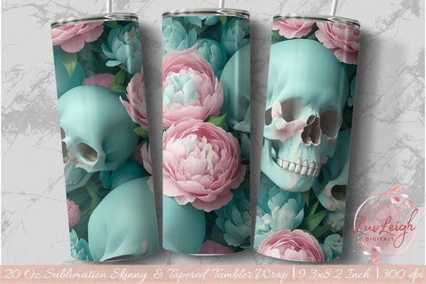 Floral Skull Tumbler wrap Sublimation Luvleigh Digitals 