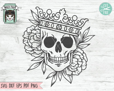 Floral Skull with Crown svg file, Crown Skull Flowers svg, Skull cut file, Queen King Skull svg file, halloween svg, Steampunk svg, gothic svg, witchy svg SVG Wild Pilot 