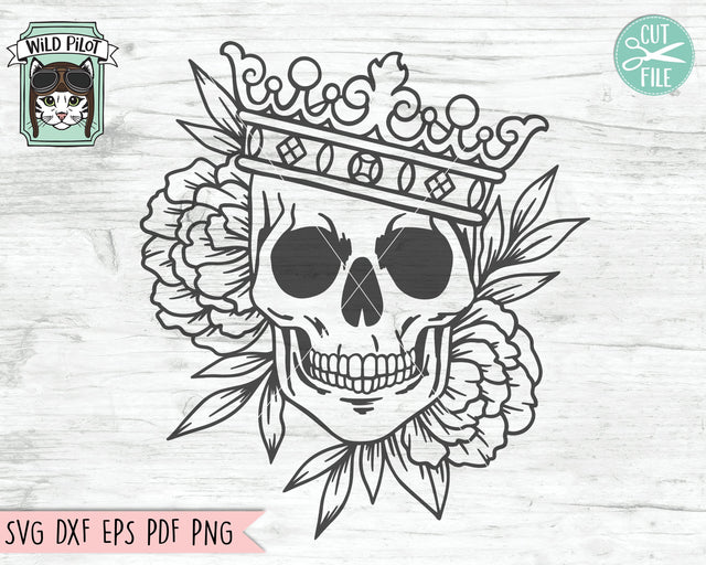 Floral Skull with Crown svg file, Crown Skull Flowers svg, Skull cut file, Queen King Skull svg file, halloween svg, Steampunk svg, gothic svg, witchy svg SVG Wild Pilot 