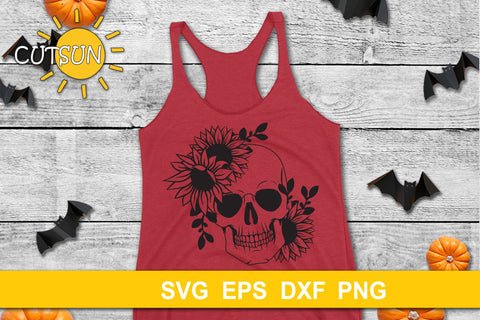 Floral Skull with Sunflowers SVG | Halloween SVG SVG CutsunSVG 