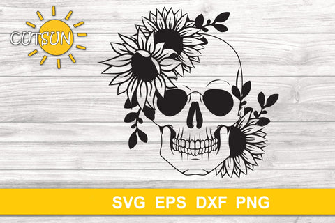 Floral Skull with Sunflowers SVG | Halloween SVG SVG CutsunSVG 