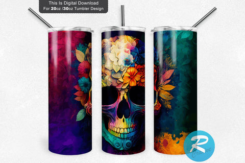 Floral skull wrap 20 oz / 30 oz Tumbler PNG Sublimation Regulrcrative 