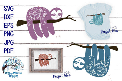 Floral Sloth SVG Cut Files SVG Wispy Willow Designs 