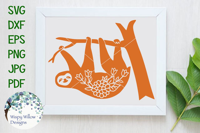 Floral Sloth SVG Wispy Willow Designs 