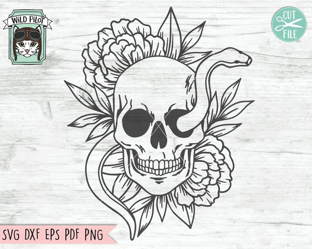 Floral Snake Skull svg file, Flower Skull svg, Skull cut file, Floral Skull svg file, Snake Skull Svg file, halloween svg, gothic svg, witchy svg SVG Wild Pilot 