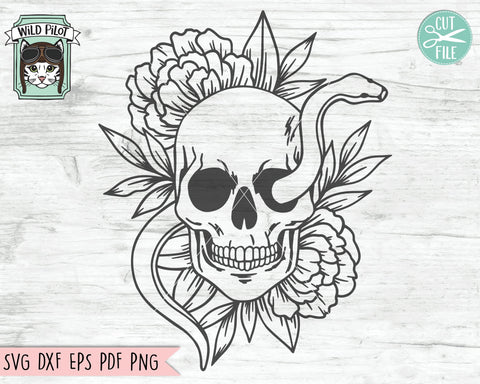 Floral Snake Skull svg file, Flower Skull svg, Skull cut file, Floral Skull svg file, Snake Skull Svg file, halloween svg, gothic svg, witchy svg SVG Wild Pilot 