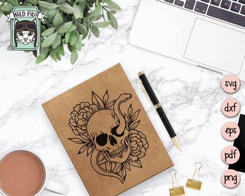 Floral Snake Skull svg file, Flower Skull svg, Skull cut file, Floral Skull svg file, Snake Skull Svg file, halloween svg, gothic svg, witchy svg SVG Wild Pilot 