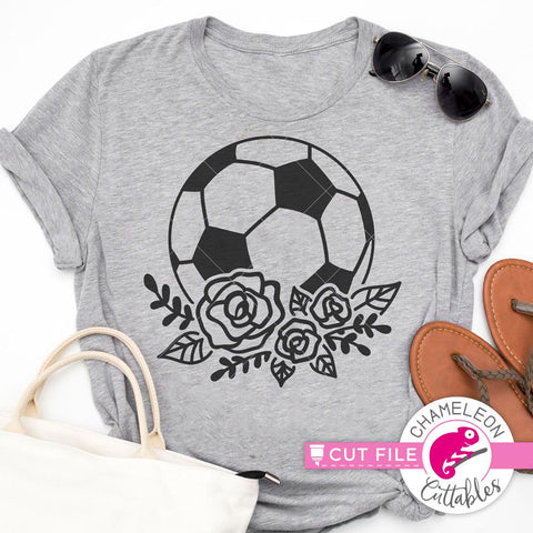 Floral Soccer Ball with Flowers - Roses - Shirt design - SVG SVG Chameleon Cuttables 