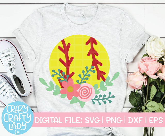 Floral Softball | SVG Cut File SVG Crazy Crafty Lady Co. 