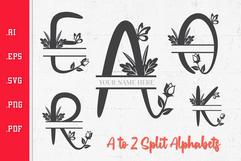 Floral Split Alphabet A to Z SVG SVG Slim Studio 