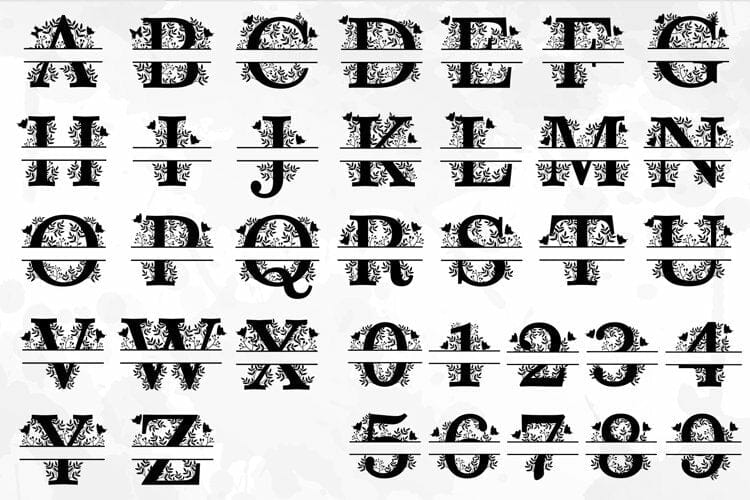 Split R Fonts Floral Split Alphabet Monogram Letters Set A-Z, Split Font Svg - So Fontsy