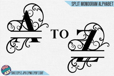 Floral Split Monogram Alphabet SVG | 26 Split Letters SVG HQDigitalArt 