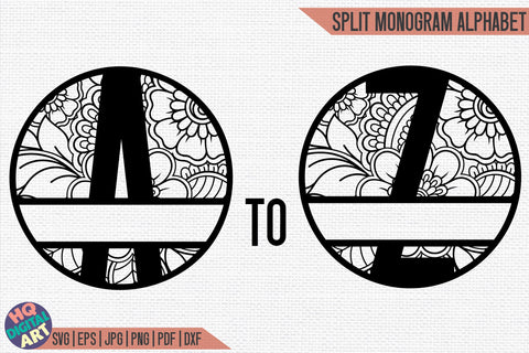 Floral Split Monogram Alphabet SVG | 26 Split Letters SVG HQDigitalArt 