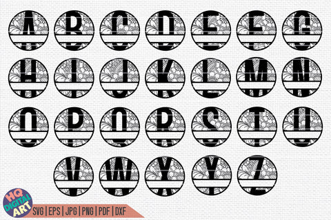 Floral Split Monogram Alphabet SVG | 26 Split Letters SVG HQDigitalArt 