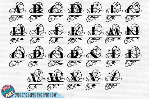 Floral Split Monogram Alphabet SVG | 26 Split Letters SVG HQDigitalArt 