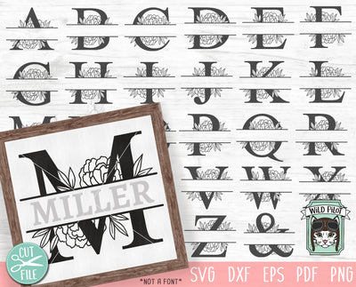 Floral Split Monogram Alphabet SVG, Flower Letters svg, Flower Split Alphabet cut file, Floral Alphabet, Split Monogram svg file, Last Name svg SVG Wild Pilot 